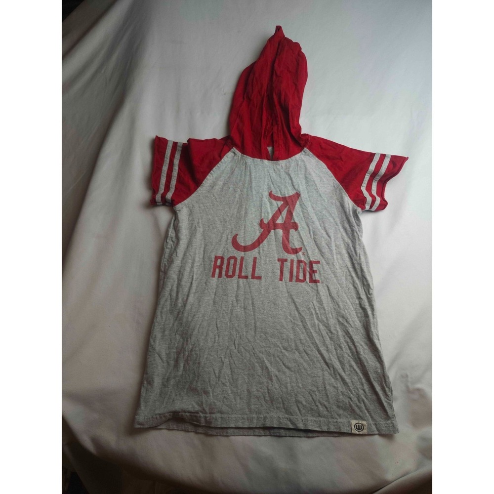 Wes and Willy Alabama Roll Tide Hoodie Tee Youth Large 14/16 Gray Red Knit NCAA